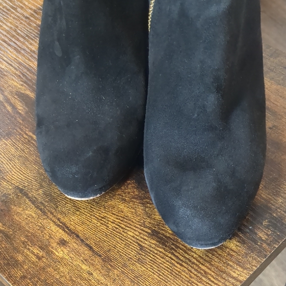 Michael Kors Black Suede Haven Platform Ankle Booties with Gold Accents - Picture 8 of 17